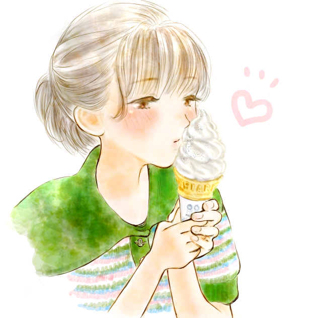 塩ソフトクリームを食べる女の子。