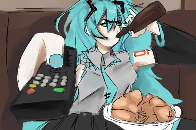 Miku drinking beer