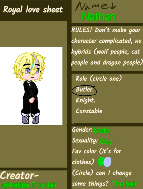 Royal Love character sheet