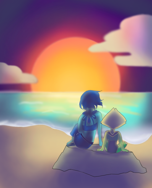 Lapis and Peridot watching the Sunset