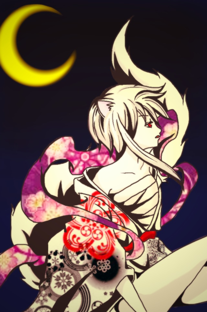 月夜に白狐擬人化