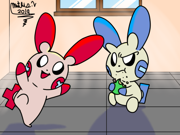 Minun and Plusle doing stuff