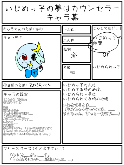 いじめっ子の夢はカウンセラー　キャラ募