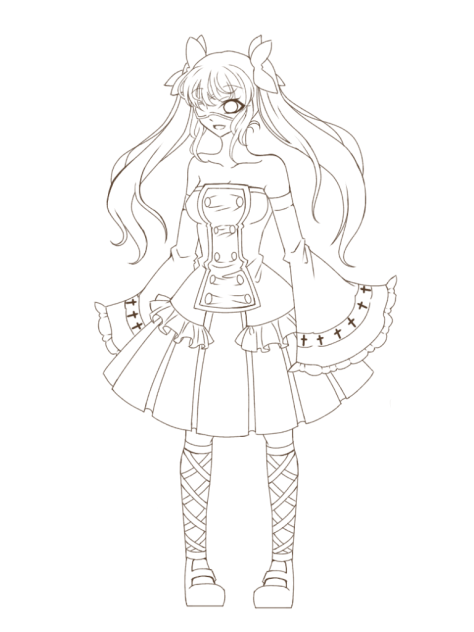 線画「ゴスロリ少女」