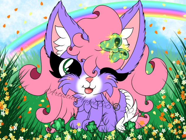 Pink And Purple Bunny In A Field Of