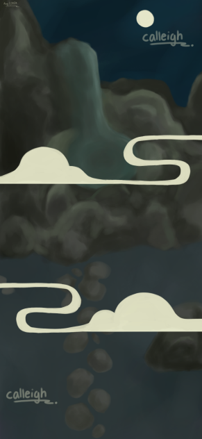 The hot spring reflects the moonlit sky… - ibisPaint