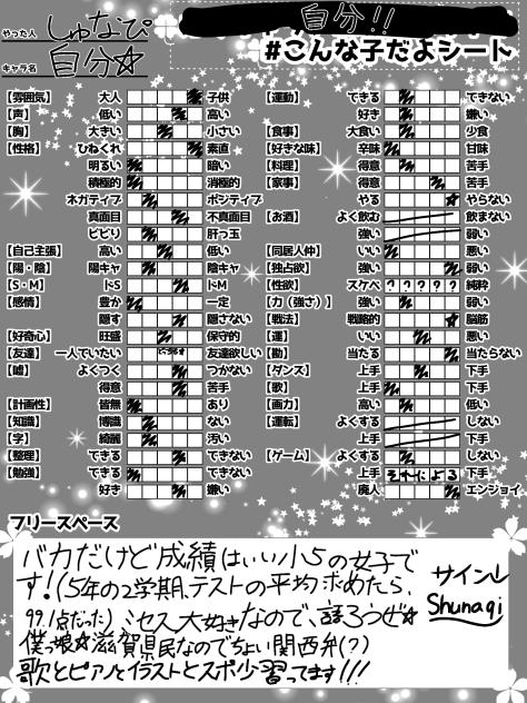 自分!!こんな子だよシート