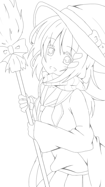 魔法使い見習い女の子 線画