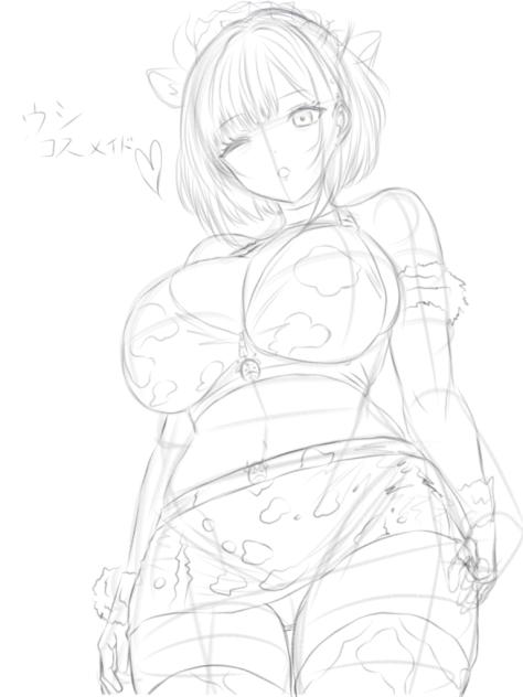 牛コスメイド？(ラフ画)