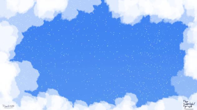 blue sky framed by white clouds.