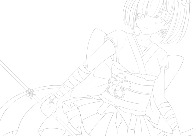 【線画】華眼帯の少女