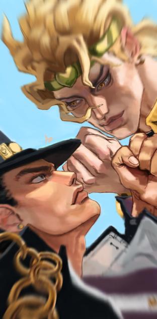 Jotaro and dio play rock-paper-scissors