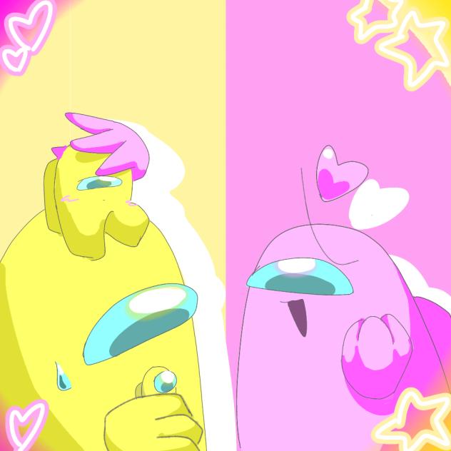 Pinkがミニyellowの頭撫でてるだけ