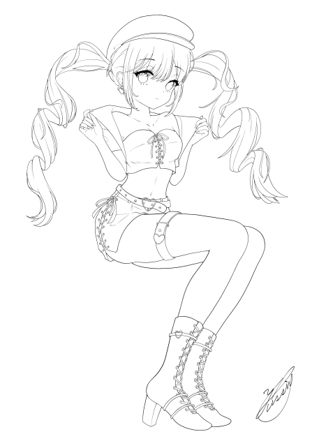 8月のツインテ（線画）