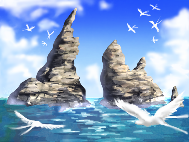 海鳥が集う岩