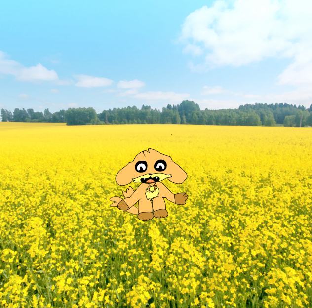 dogday just sitting in a flower field-