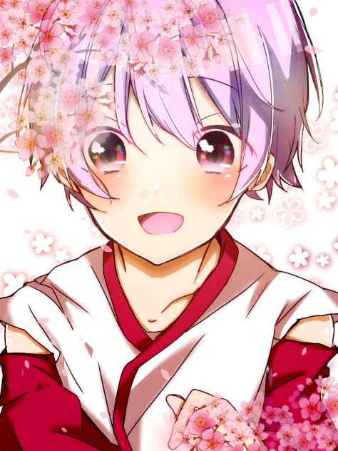 桜吹雪に巫女男子