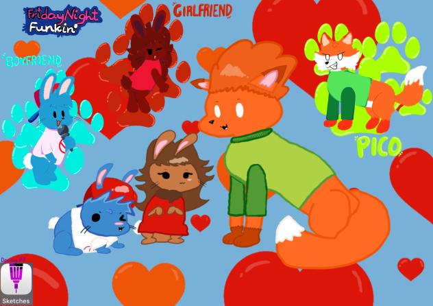 FNF 💙🐰 Bf, ❤️🐰Gf & 💚🦊 Pico