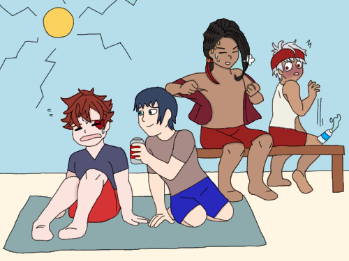 Ace, Deuce, Jamil, & Kalim the beach