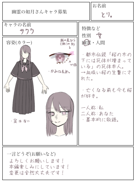 「如月さん」キャラ募集　参加失礼します！