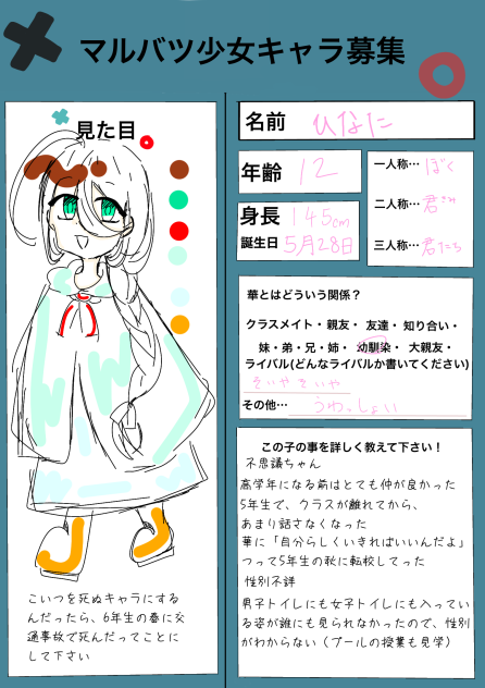 マルバツ少女キャラ募集
