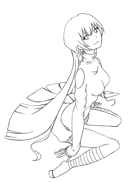 ロン毛な娘(線画 take free)