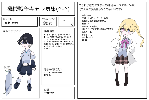 機械戦争キャラ募集(^-^)