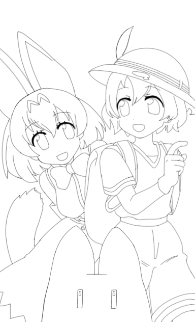 けものフレンズ(サーバル・かばん・ボス)【線画】