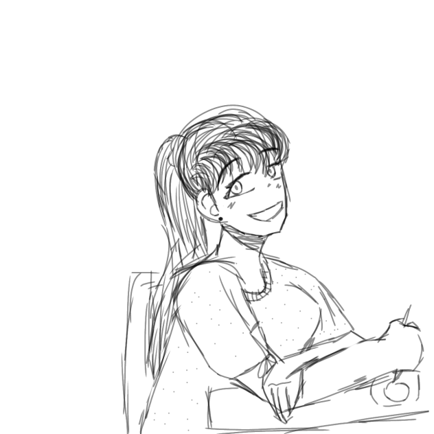 WIP drawing of my mom at restaurant