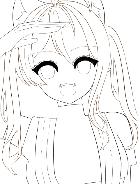 猫耳アニメキャラクターの鉛筆画 猫耳 線画 - ibisPaint