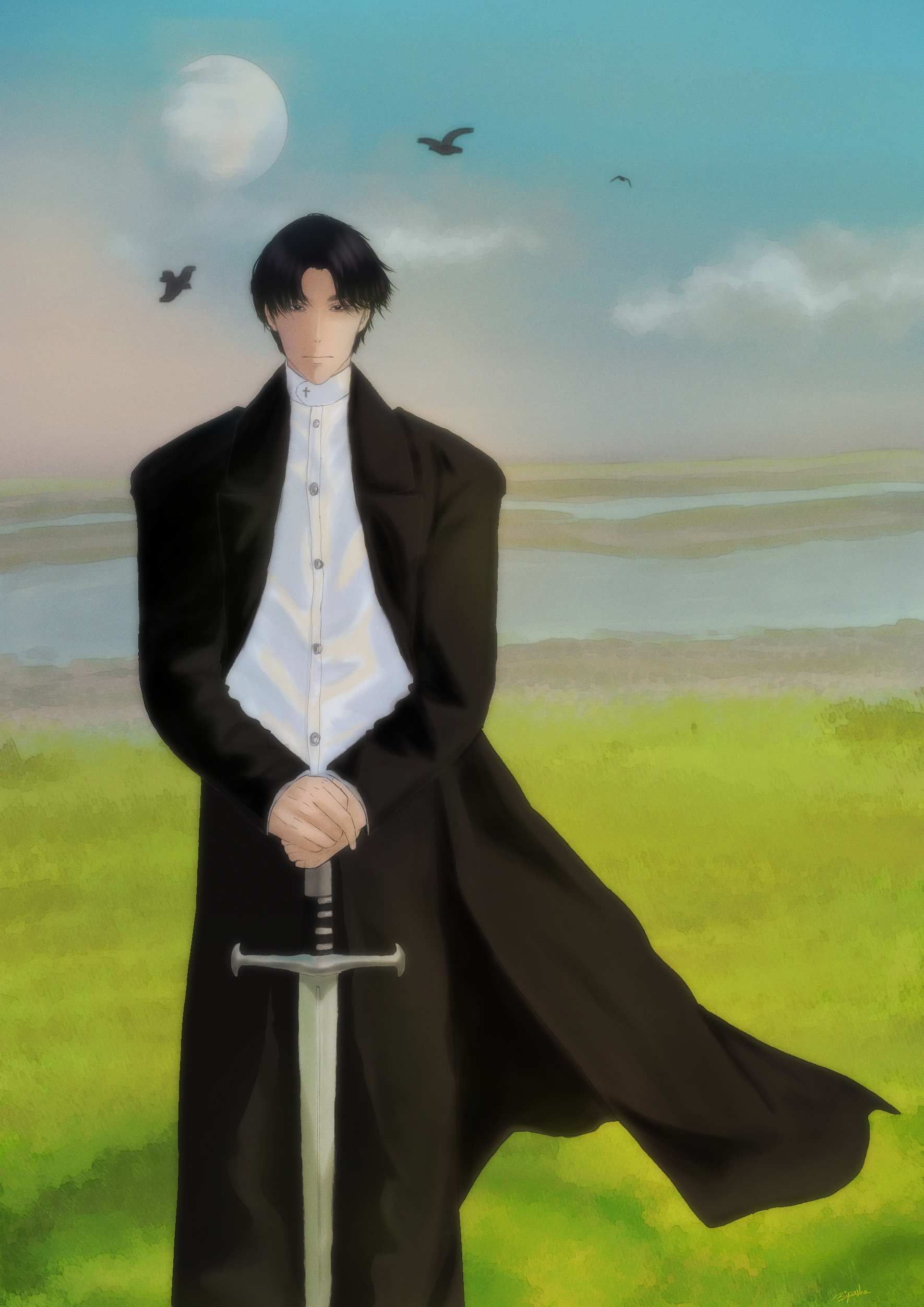 a man with sword at the green field 🍃 - ibisPaint