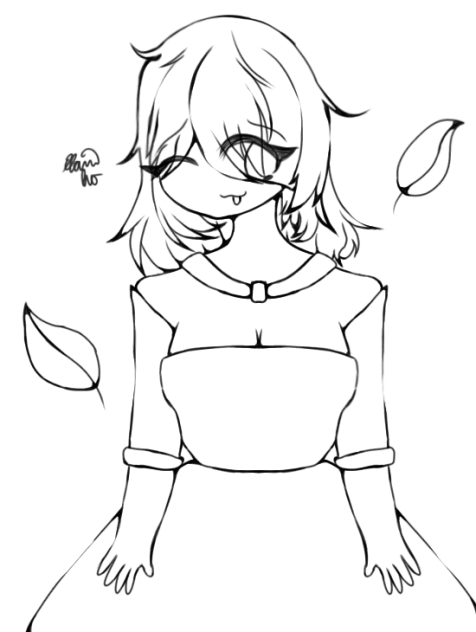 A Girl with 2 Leaves Lineart