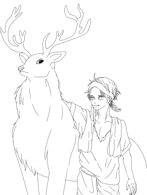 シカ？と男の子