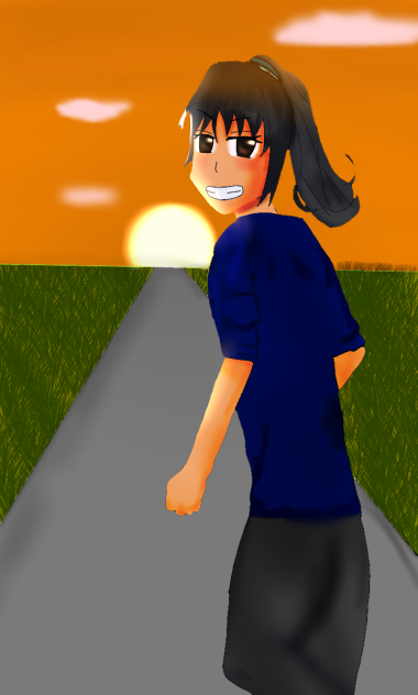 夕陽に向かって