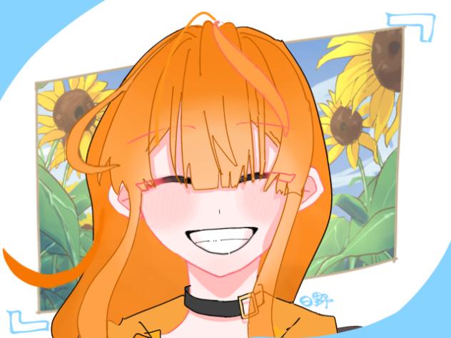 桃とちょこと青の向日葵