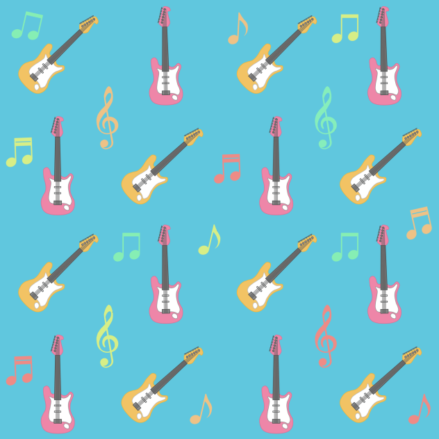 カラフルな音符とギターパターン