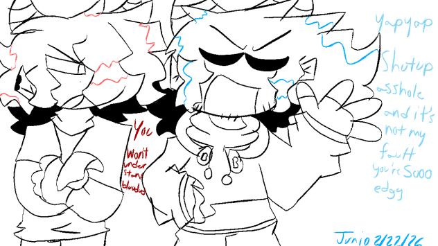 Sketch of C00lkidd and Bluudud arguing