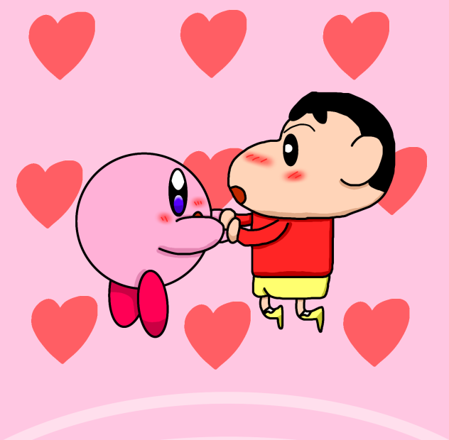 Shin-chan y Kirby enamorados.