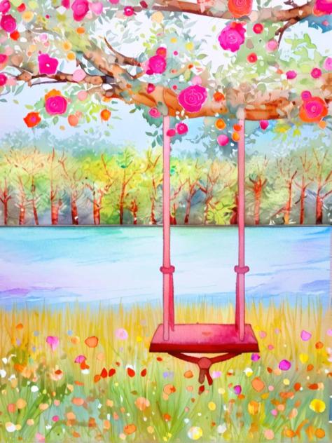 Swing and flowers (Watercolour)