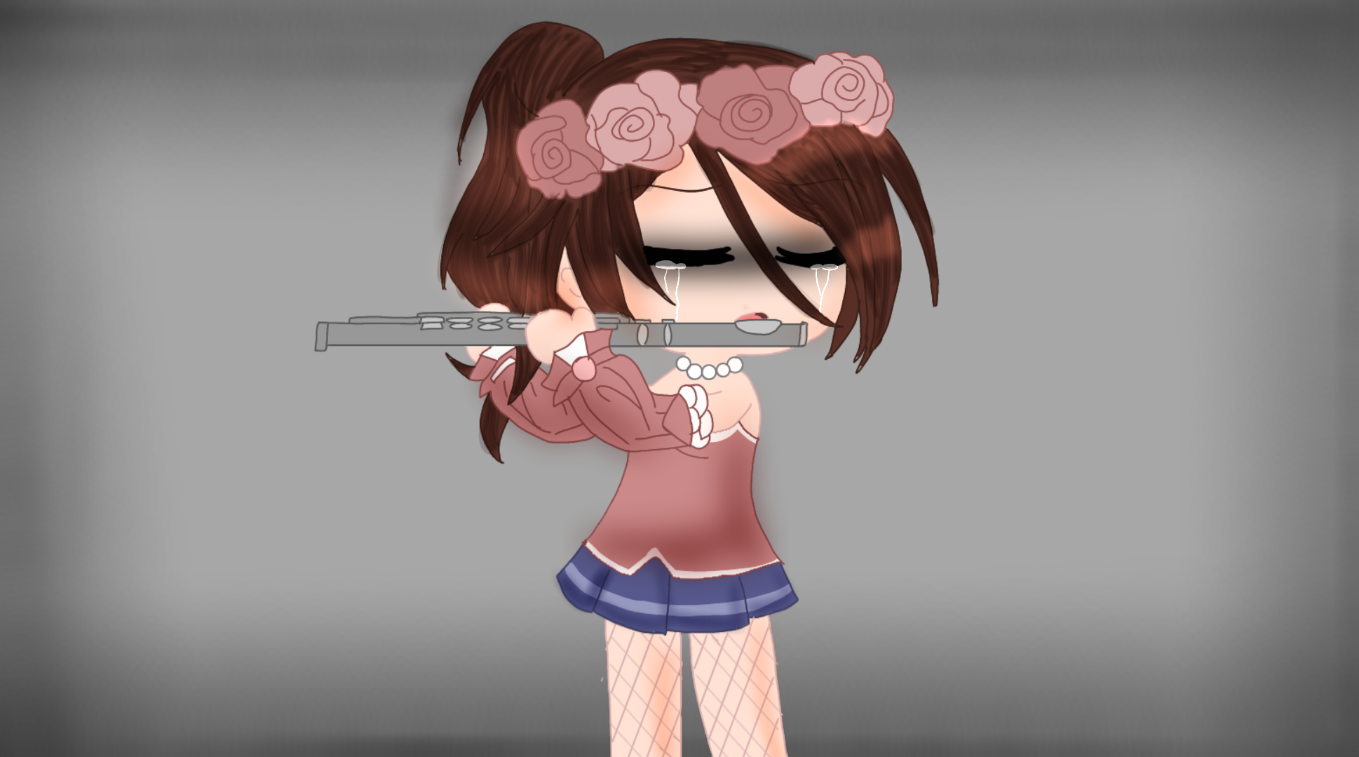 Girl playing flute while crying ibisPaint