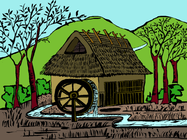 ibispaintキリ絵ー水車小屋