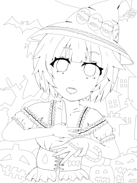 trick or treat 背景あり 線画