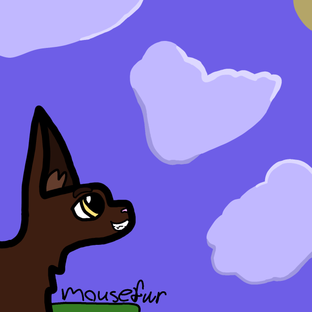 mousefur looking at a heart shaped cloud