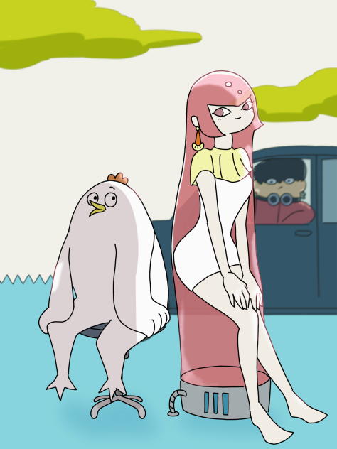 ピンククレパとニワトリ