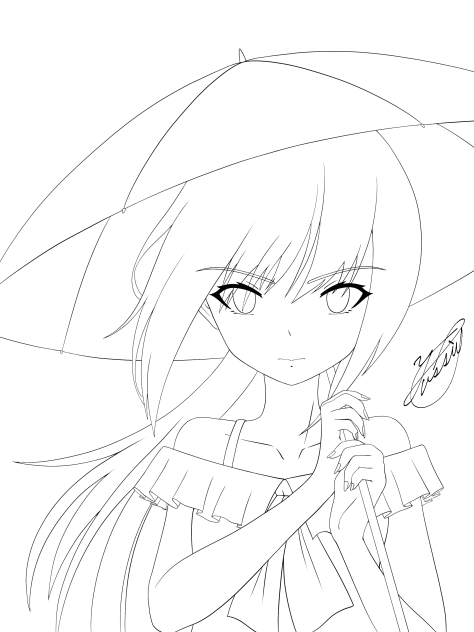 While holding an umbrella（線画）