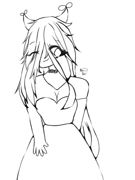 Girl with Horns if Hearts Lineart