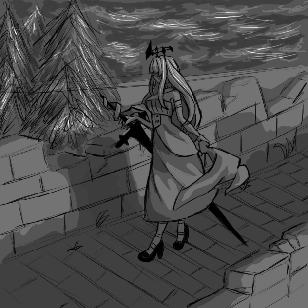 A girl, a sword, and a castle - ibisPaint