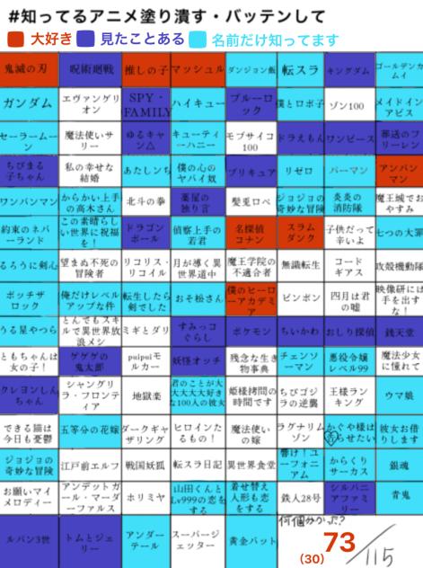 #知ってるアニメ塗り潰す・バッテンして