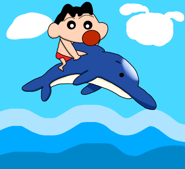 Shin-chan en delfín.