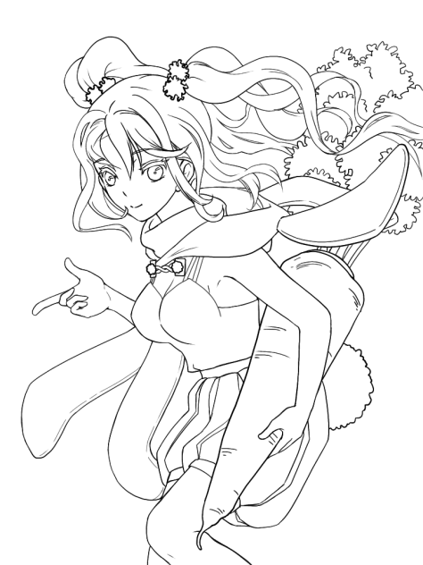 線画　にんじん大好きウサギの子